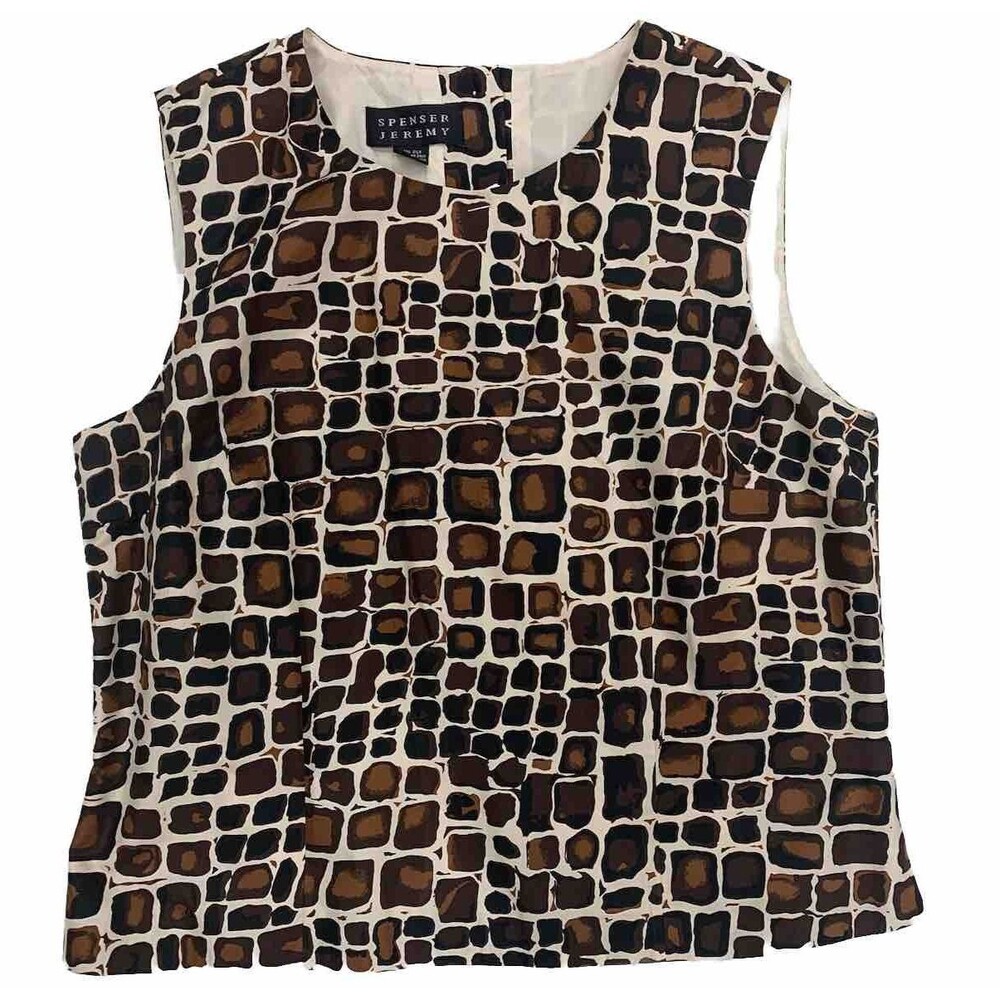 Vtg 90s Spenser Jeremy Silk Top Sz 12 Brown Abstract Animal Earthy Whimsigoth